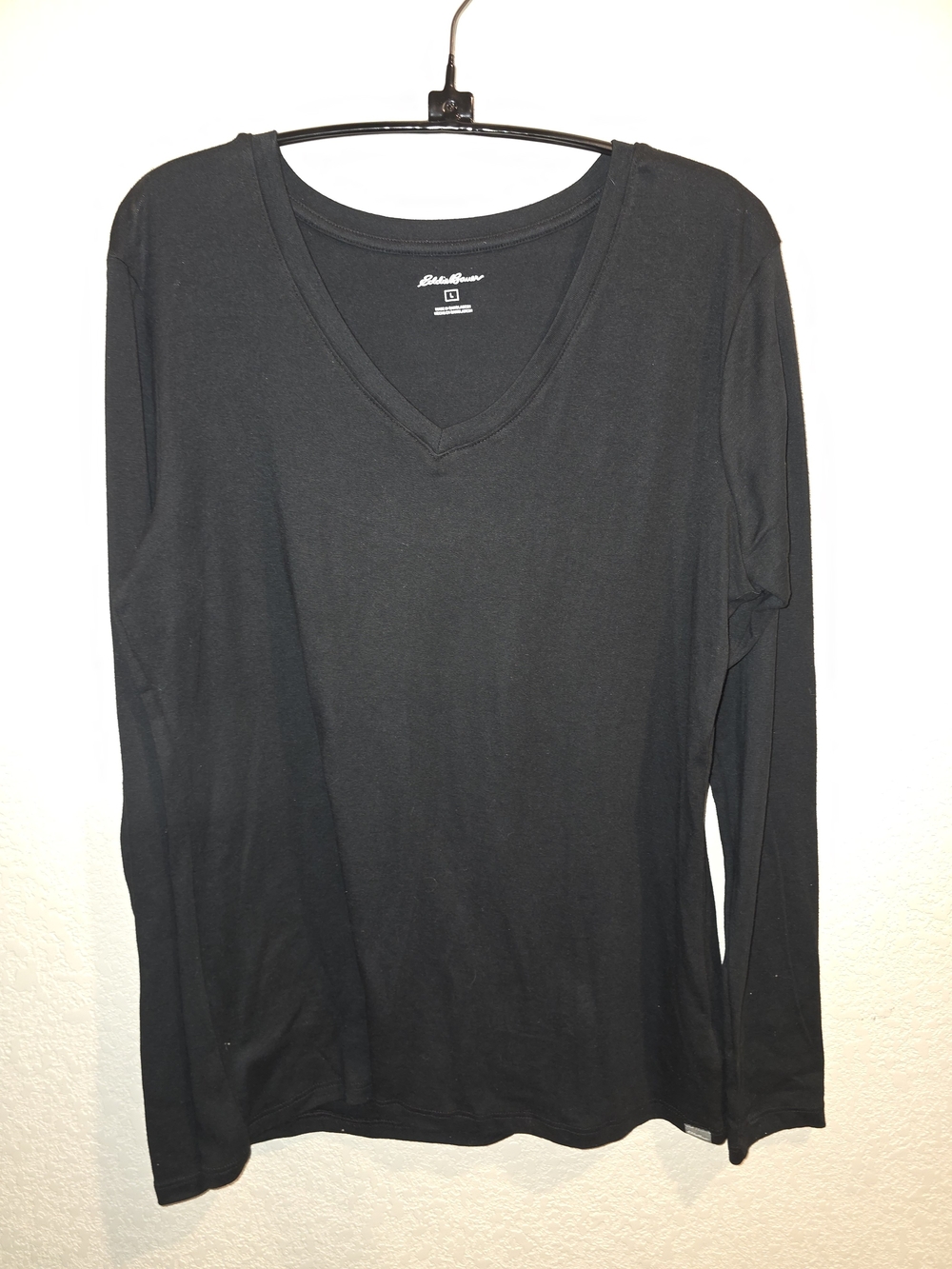 Eddie Bauer Black Cotton Modal Blend Long Sleeve V-Neck T-Shirt - Size Large